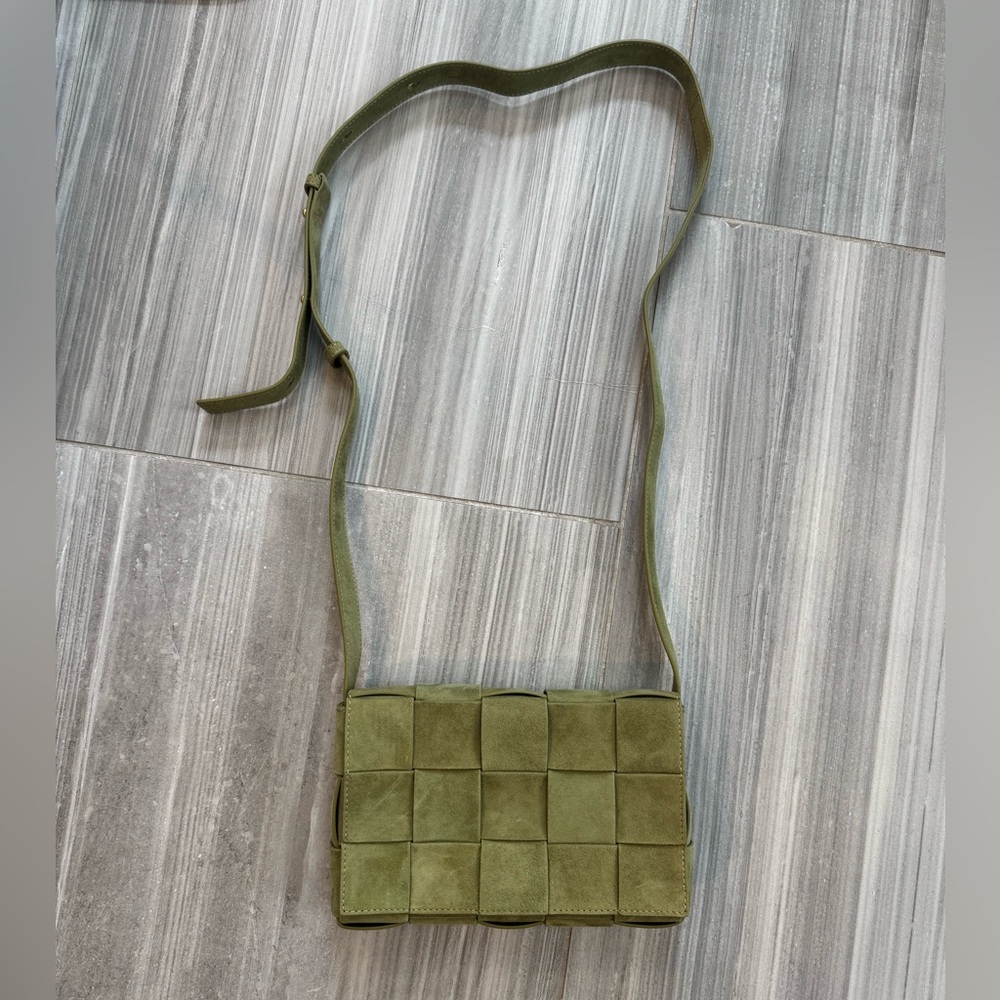 J.McLaughlin Green Suede Woven Crossbody Bag Small Shoulder - Picture 3 of 14